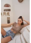 Kadın Vizon Omuzları Volanlı Büzgülü Fitilli Büstiyer 0956-1321