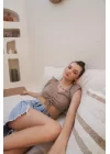 Kadın Vizon Omuzları Volanlı Büzgülü Fitilli Büstiyer 0956-1321