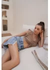Kadın Vizon Omuzları Volanlı Büzgülü Fitilli Büstiyer 0956-1321