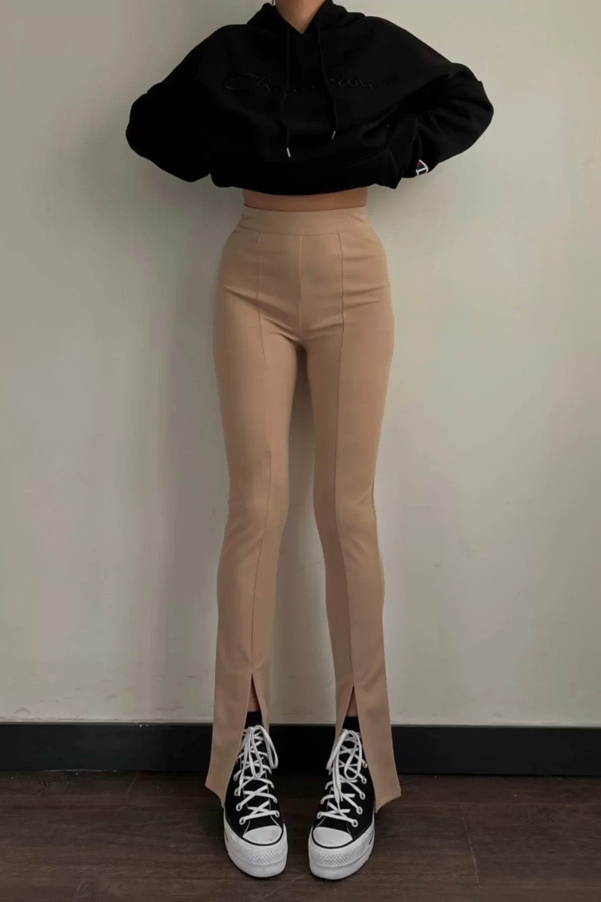 Kadın Bej Yırtmaç Detay Pantolon 0999-20185