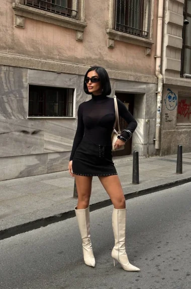 Kadın Siyah Süet Etek 1026-1773