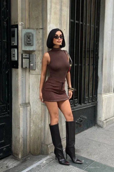 Kadın Kahve Süet Etek 1026-1773