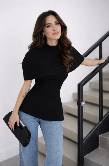 Kadın Siyah Pelerin Detay İki Parça Bluz 0331