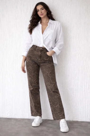 Kadın Kahve Leopar Kot Pantolon 240248