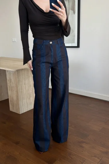 Kadın Mavi Çizgili Kot Pantolon 26436