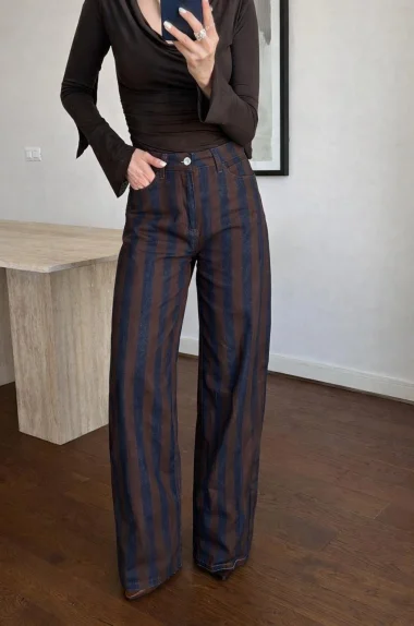 Kadın Mavi Çizgili Kot Pantolon 26436