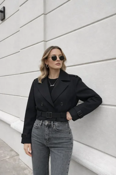Kadın Siyah Kemer Detay Ceket 2915