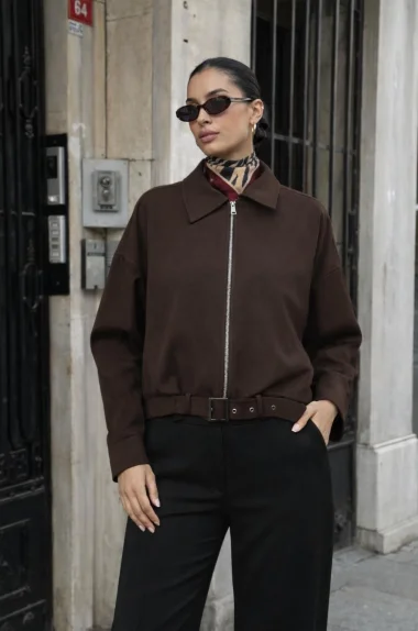 Kadın Kahve Fermuarlı Ceket 2911