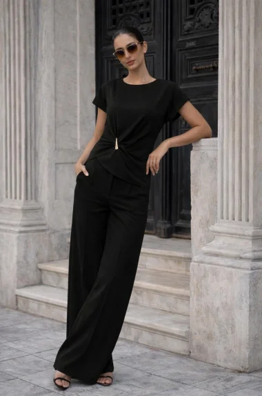 Kadın Siyah Aksesuar Detay Takım 60627