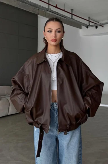 Kadın Kahve Deri Ceket 2788