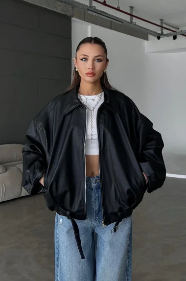 Kadın Siyah Deri Ceket 2788