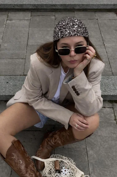 Kadın Bej El Yapımı Pul Örgü Bandana Bere 852026