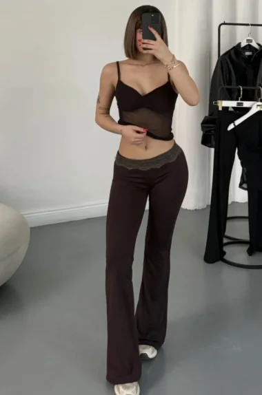 Kadın Kahve Dantelli Askılı Takım 4127