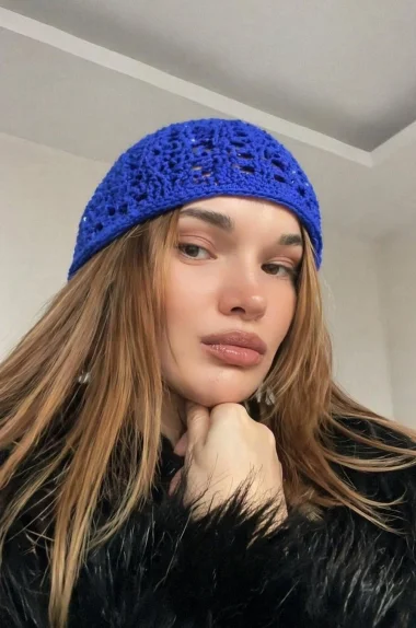 Kadın Saks El Yapımı Örgü Bandana Bere 842026