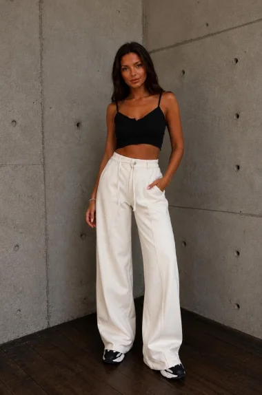 Kadın Ekru Kuşaklı Gabardin Pantolon 26444