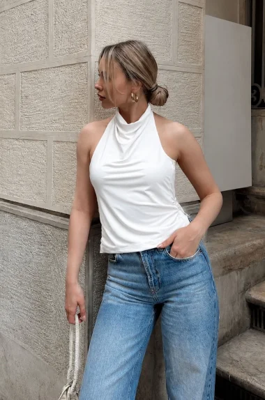 Kadın Beyaz Tokalı Crop 216