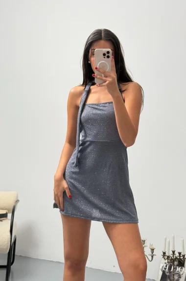 Kadın Antrasit Simli Elbise 1017-4321