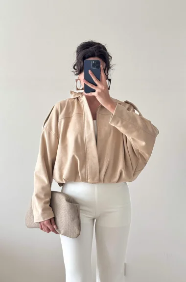 Kadın Bej Süet Bomber Ceket 1045-85152