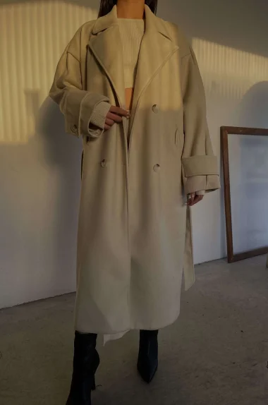 Kadın Bej Uzun Kaşe Kaban 0999-1001