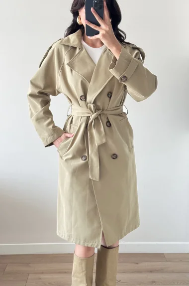 Kadın Bej Uzun Trenç 1041-5051