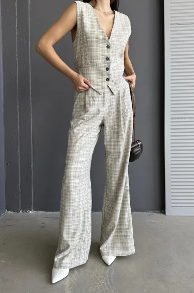 Kadın Bej Yelek Pantolon Takım 1017-6013