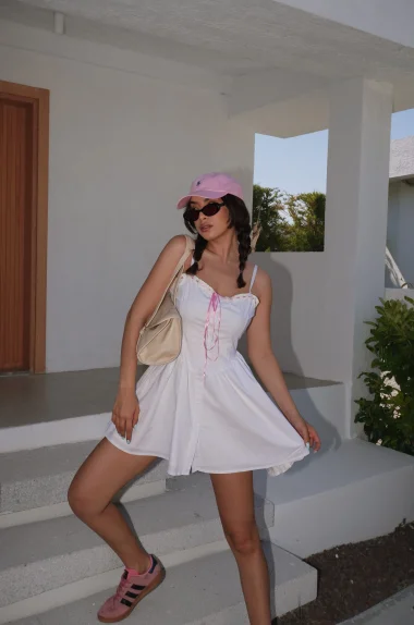 Kadın Beyaz Askılı Elbise 1026-221553