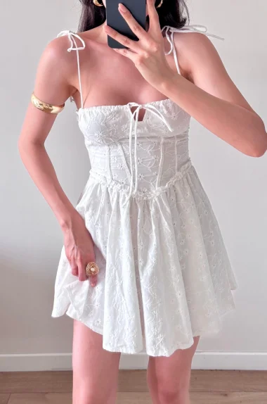 Kadın Beyaz Askılı Mini Elbise 1041-6411