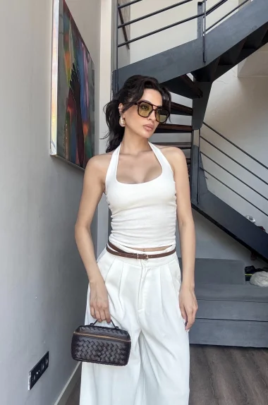 Kadın Beyaz Halter Yaka Crop 0171