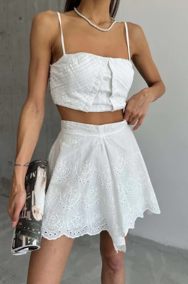 Kadın Beyaz Dantel Etek 1007-424406