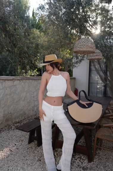 Kadın Beyaz Gipeli Crop Takım 1040-4063