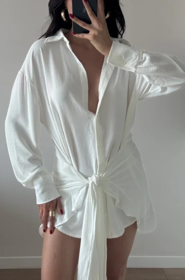 Kadın Beyaz Gömlek Elbise 458521