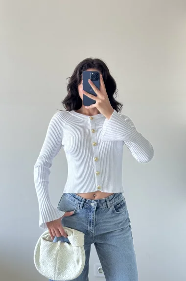 Kadın Beyaz İspanyol Kol Hırka 1014-2425