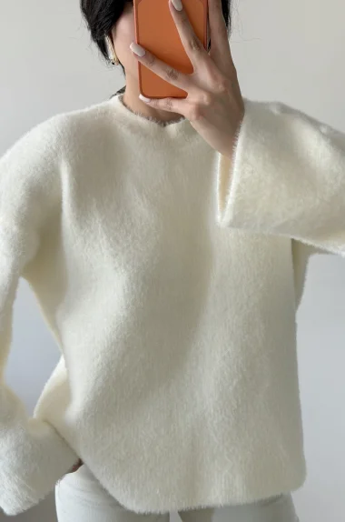 Kadın Beyaz Oversize Kazak 1014-2341