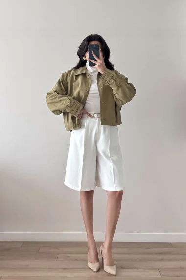 Kadın Beyaz Oversize Şort 1017-4142