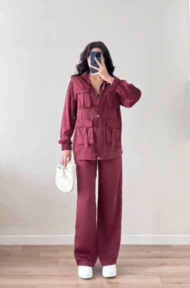 Kadın Bordo Ceket Pantolon Takım 1041-2708