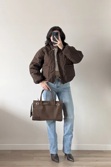 Kadın Kahve Fermuarlı Cepli Mont 0445-26009