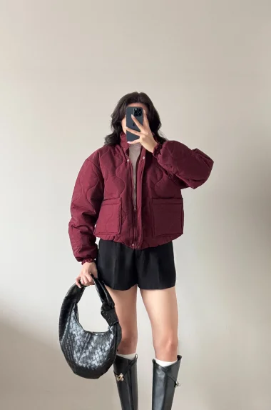 Kadın Bordo Fermuarlı Cepli Mont 0445-26009