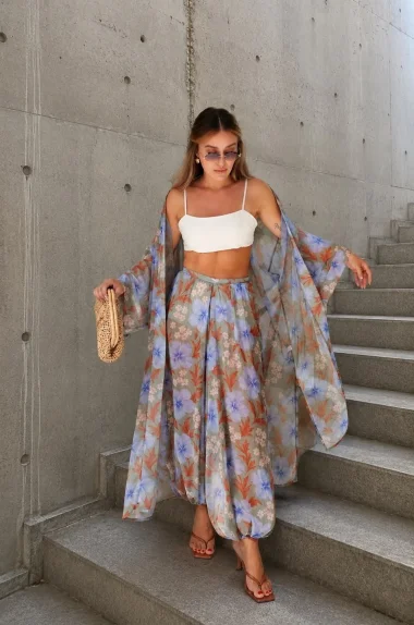 Kadın Çiçek Desenli Kimono Takım 1017-4145