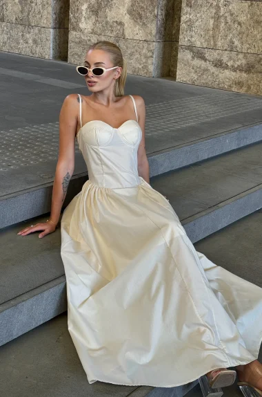 Kadın Ekru Askılı Elbise 1026-0013