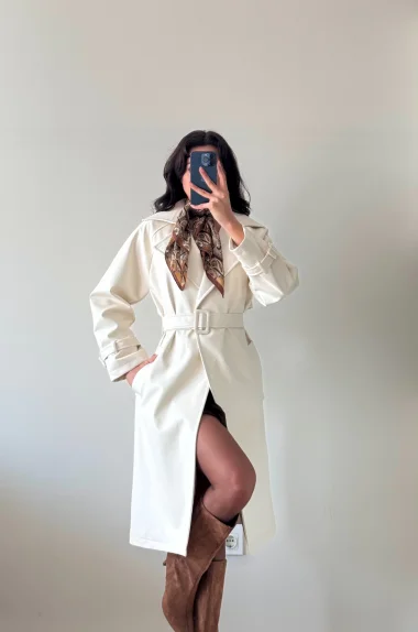 Kadın Ekru Deri Trenç 1041-6056