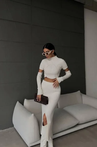 Kadın Ekru Parçalı Kol Etek Takım 0999-23229