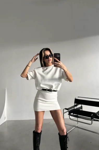 Kadın Ekru Vatkalı Elbise 1035-0002