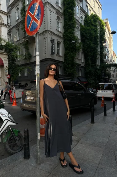 Kadın Füme V Yaka Elbise 1009-1011