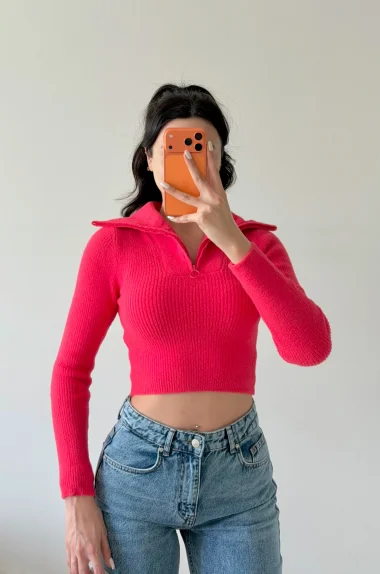 Kadın Fuşya Crop Kazak 1014-2022