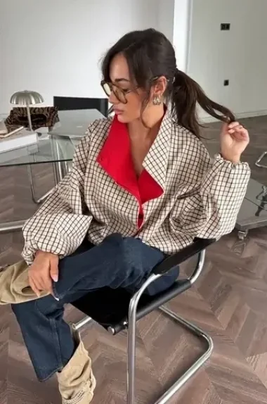Kadın Garnili Ekose Bomber Ceket 3123