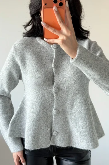 Kadın Gri Eteği Volanlı Triko Hırka 1014-2525