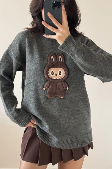 Kadın Gri Labubu Kazak 1014-5244