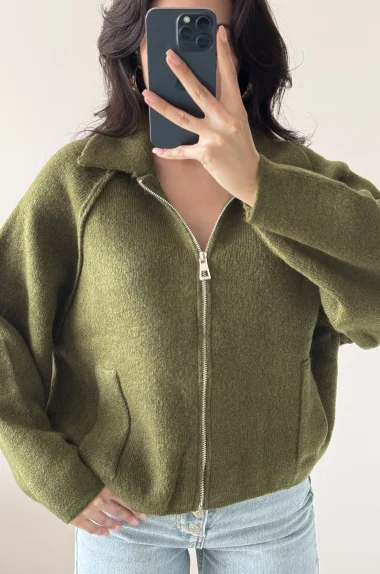 Kadın Haki Fermuarlı Oversize Hırka 1014-2381