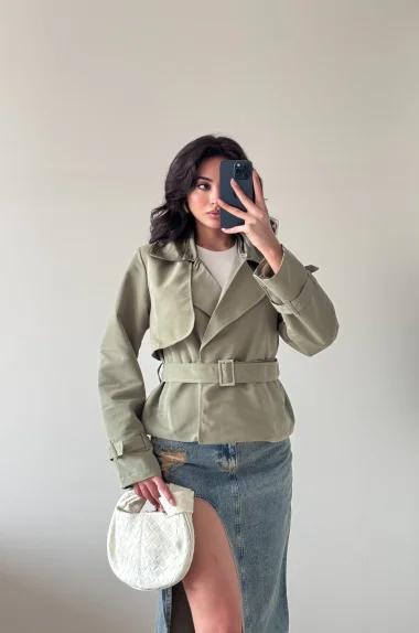 Kadın Haki Kısa Trenç 1006-6061