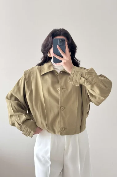 Kadın Haki Pileli Mont 1017-0200